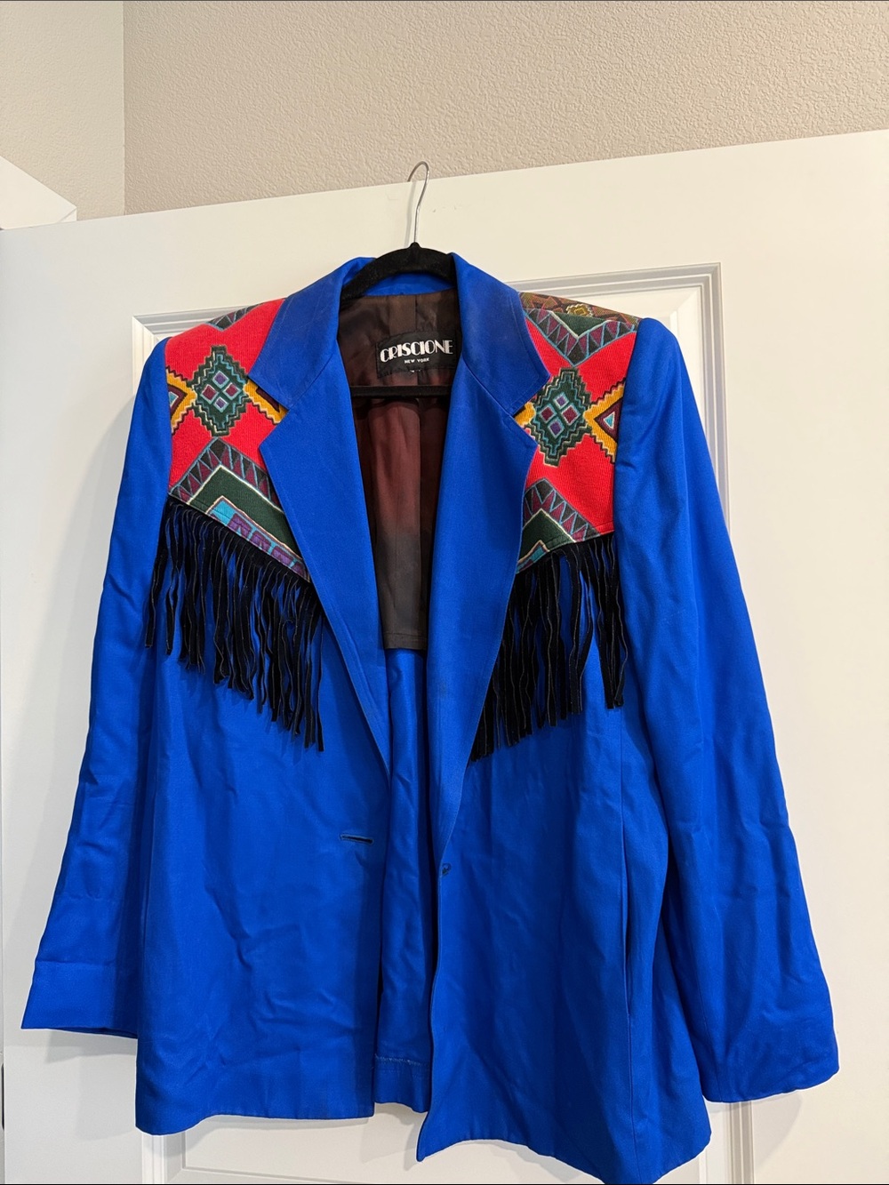 Criscione New York vintage Royal Blue Fringe Western Blazer sz xl